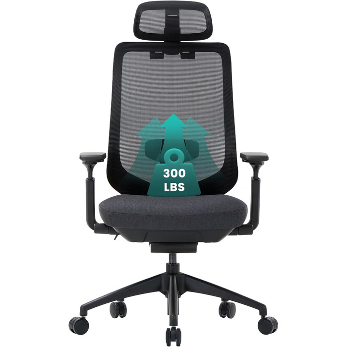 Офісний крісло Colamy XK01 Atlas: ергономічний, з високою спинкою, регульованою підголівником та 4D підлокітниками, чорний