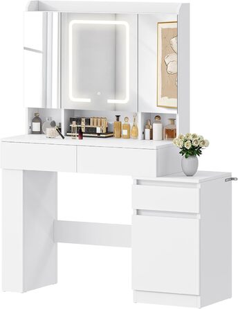 Туалетний столик YITAHOME з підсвіткою та дзеркалом, 4 шухляди, відкриті полиці, чорний (білий)