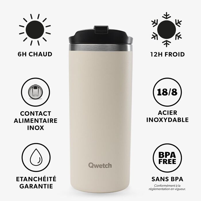 Термокружка QWETCH 470 мл з нержавіючої сталі - для кави та чаю, зберігає тепло 6 годин, холод 12 годин, без BPA, з герметичним закриттям, багаторазова