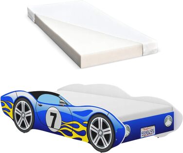 Дитяче ліжко Автомобільне ліжко Ліжко Ліжко Молодіжне ліжко Дитяче ліжко з рейковим каркасом Матрац з піни Stellage 140 x 70 см (Синій) Синій