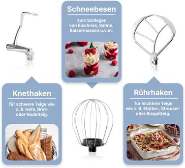 Кухонна машина Clatronic KM 3711 (Блакитна) 1100 Вт, 5л, з гаками для тіста та міксером | Кухонний комбайн для тіста та міксера