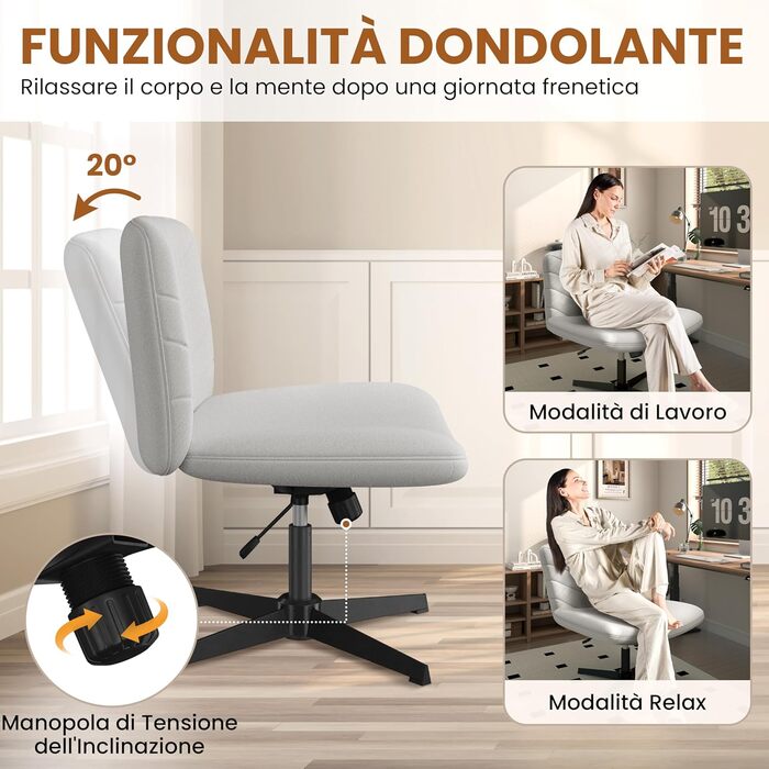 Офісне крісло Yaheetech з роликами, регульоване по висоті, з широким сидінням та середньою спинкою, для офісу та спальні (Світло-сірий)