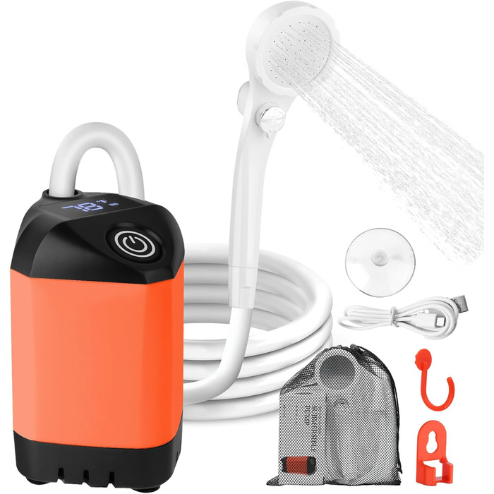 Набір для душу намету Campingdusche з насосом та акумулятором 7800mAh, оранжевий