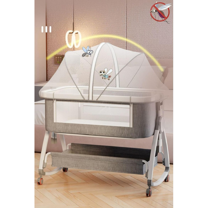 Дитяче ліжко-гойдалка GLOKID 3 в 1 з колесами, регулювання висоти та нахилу матрацу, сірий колір