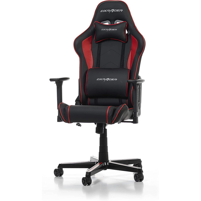 Геймерське крісло DXRacer Prince P08, шкірозамінник, чорне-червоне, для людей зростом до 185 см