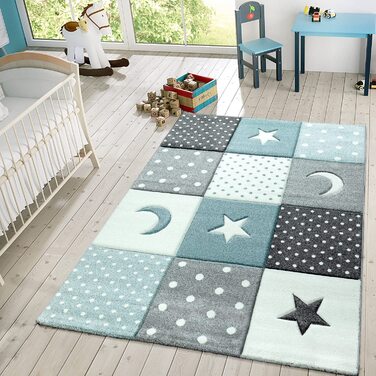 Домашній дитячий килим TT, килим для хлопчиків і дівчаток, дитячий килим у вигляді точок, зірок, 3D смуг, Колір Синій, 5, Розмір 140x200 см