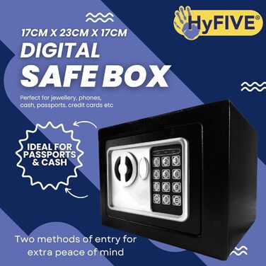 Сталевий сейф Hyfive Safebox для дому та офісу: цифровий замок, 2 ключі, підвищена безпека