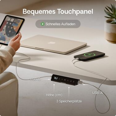 Стол підняття Desktronic Homeone 160x80 см – електричний з USB-портами, чорно-білий