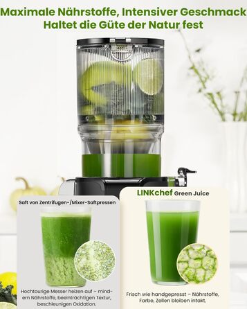 LINKChef Slow Juicer: Холодне віджимання овочів та фруктів, 115 мм, чорний, BPA Free