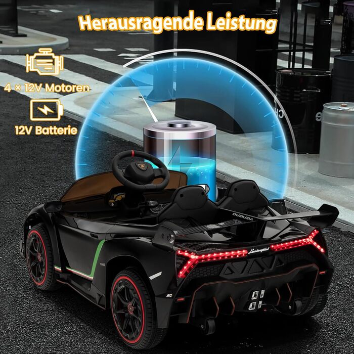 Дитячий електромобіль Lamborghini COSTWAY з пультом, LED фарами, музикою, для дітей від 3 років, чорний