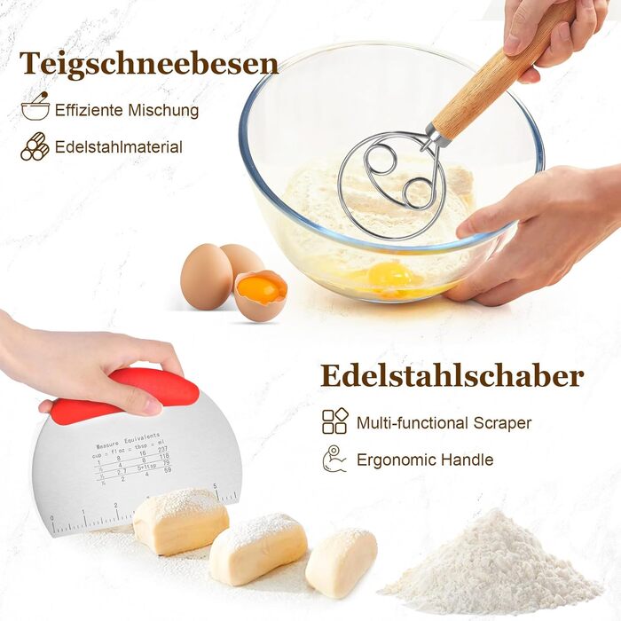 Набір для приготування закваски SHANNA: 9 предметів для випікання хліба, включаючи корзину для бродіння, скляну банку для закваски, скребок для тіста та інші аксесуари