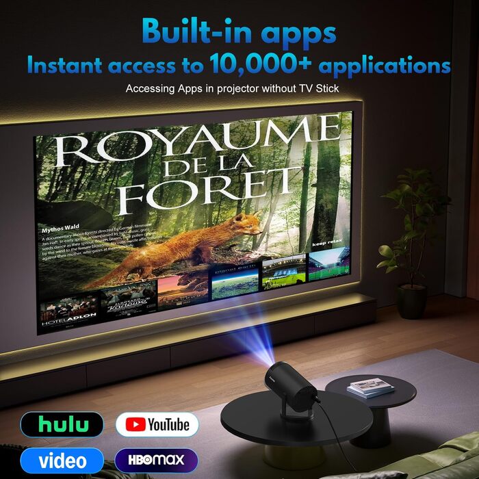 Портативний проєктор Mini Beamer: 1080P, 4K, Android, iOS, WiFi, Bluetooth, 180°