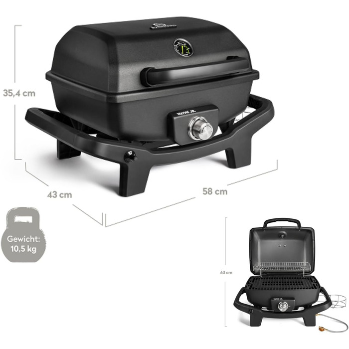 Rollwagen для газового гриля Wayne від BURNHARD®: міцна сталева рама, пластикові столики, адаптер для газового балону