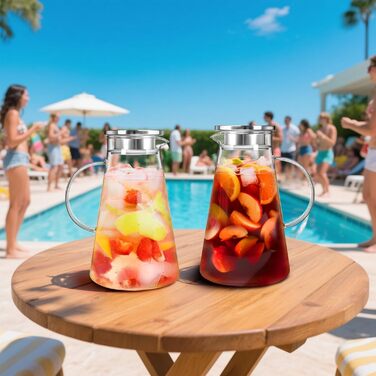 Скляна карафа WUWEOT 2 шт. по 2 літри з нержавіючою кришкою та виливом. Карафа для води, соку, молока, кави, вина, айс-ті.