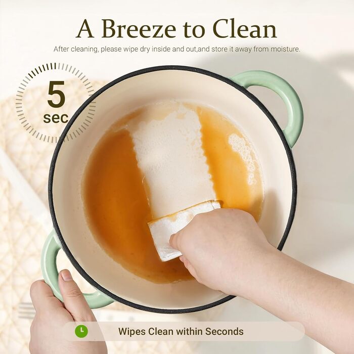 Чавунна казан-каструля Overmont з емалевим покриттям 26см, 5.2л, Bean Green — універсальний горщик для тушкування та запікання з кришкою та кулінарною книгою