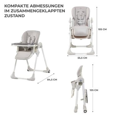 Дитячий стільчик Kinderkraft Yummy Single - сірий, для годування, від народження, регульована підніжка, PU обтяжка, легко миється
