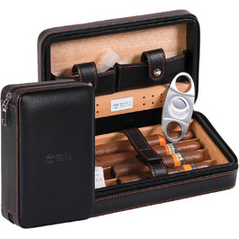 Чоловіче шкіряне цигарряне етоуі Time C Club з аксесуарами: різець для сигар та зволожувач, подарунок для дружків, на день народження, на День батька