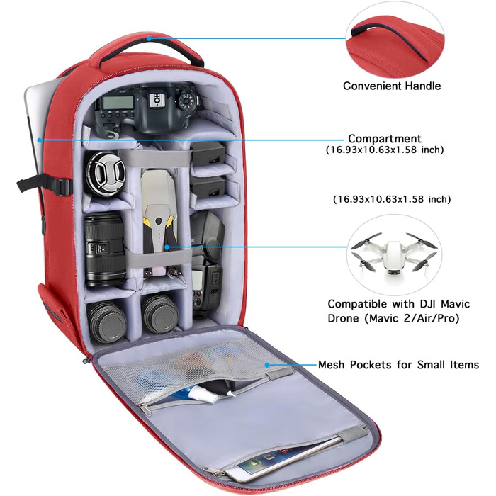 Рюкзак для камери MOSISO, сумка для камери DSLR/SLR/бездзеркальна фотокамера 15-16-дюймовий водонепроникний чохол із твердою оболонкою з тримачем штатива та відділенням для ноутбука, сумісний із Canon/Nikon/Sony, (червоний)