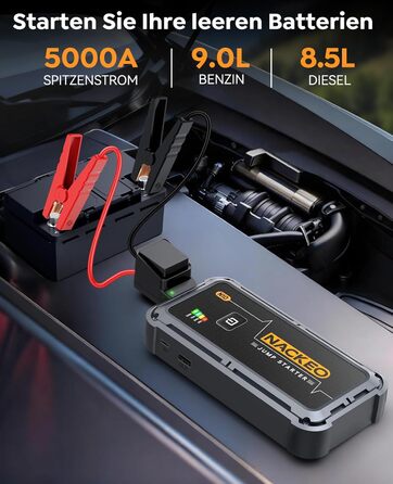 Powerbank для авто 12V Starthilfe 5000A: Зарядний пристрій для автомобіля, SUV, мотоцикла, газонокосарки з LED-ліхтарем