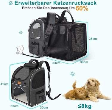 Рюкзак для кішок рюкзак для великих кішок, рюкзак для собак Morpilot до 8 кг рюкзак для кішок великий для кішок і маленьких собак складаний висувний рюкзак для кішок 35L x 30B x 42h см