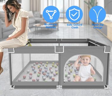 Дитячий ігровий центр/манеж Laufstall, 120x120 см, з ігровою килимком, складний, сітчасті бортики, з фіксаторами (сірий)