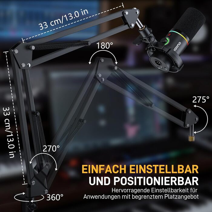 Мікрофон Maono з кріпленням-стійкою для подкастів, геймінгу, стрімінгу та запису - BA20, чорний