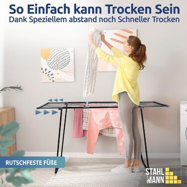 Розкладна сушилка для білизни STAHLMANN® - 20 м сушильної поверхні, чорна, з кріпленнями для дрібних речей, Made in EU
