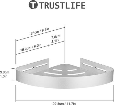 Кутова душова полиця TRUSTLIFE без свердління, настінна, з гачком, алюміній, 2 шт. и (срібло)