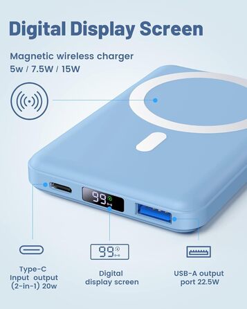 Павербанк Yiisonger Magsafe 10000mAh, магнітний, USB-C, LED, 22.5W PD, для iPhone 15/14/13/12