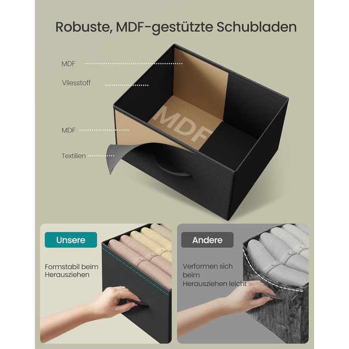 SONGMICS Комод зі 7 висувними ящиками, шафа для зберігання, сталь, MDF, флізелін, для спальні, прихожої, вітальні, білий (LGS323WH01)