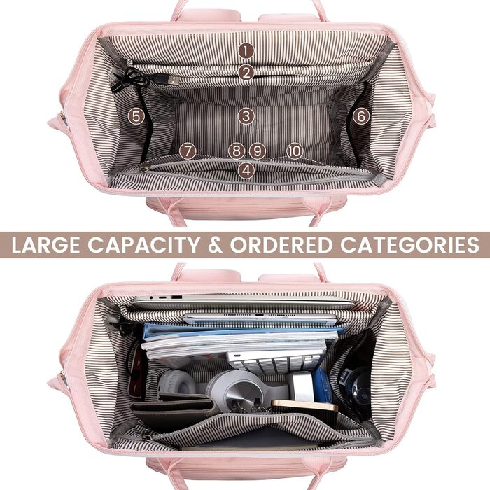 LOVEVOOK Рюкзак для жінок з відділенням для ноутбука 17.3 дюймів. Шкільний рюкзак для дівчат, підлітків, студентів. Водостійкий рюкзак для школи, подорожей, університету, бізнесу. Колір: сірий, рожевий, сірий. Матеріал: шкіра.