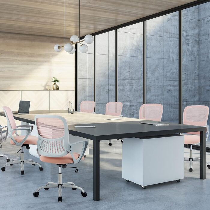 Офісний стілець Sweetcrispy з регульованими підлокітниками, ергономічний, з підтримкою попереку, регульована висота, поворотний на 360°, з м'яким сидінням, чорний (рожевий, фіксовані підлокітники)