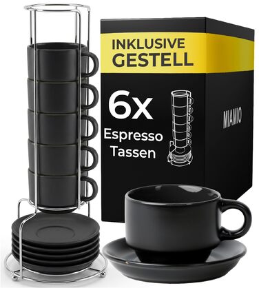 Набір кавових чашок Miamio Le Papillon (Чорний) 6 шт. по 75 мл з підставкою та стійкою