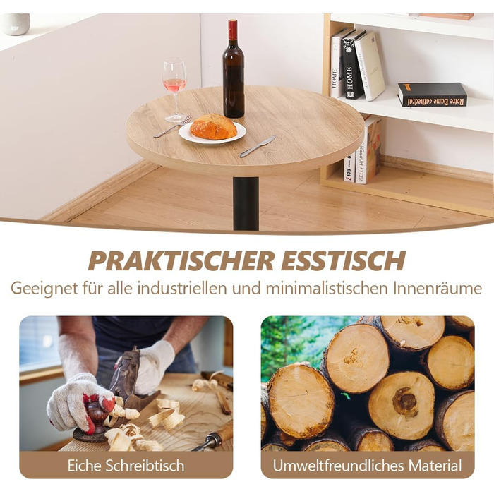 Кухонний стіл Mingone 80x80 см з дерев'яною стільницею та металевими ніжками. Квадратний стіл з колекції для вітальні, балкону або їдальні. З колекції Mingone, колір дуб.