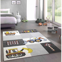 Килим для ігор CARPETIA, дорожні знаки для дитячої кімнати, екскаваторний кран кремового сірого жовтого кольору (120x170 см), Розмір (120x170 см)