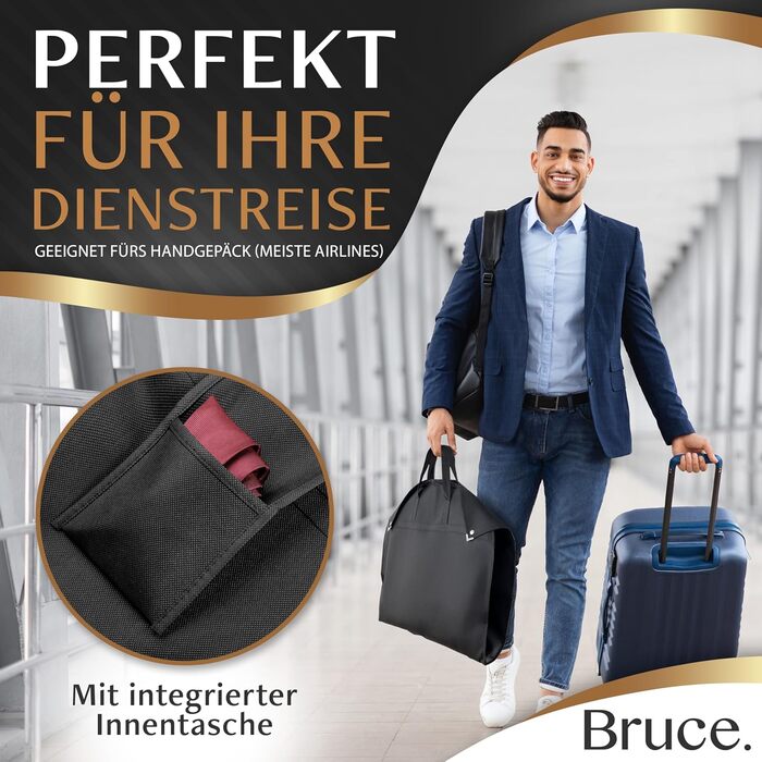 2x Чохол для одягу Bruce.® Kurz 120x60 см + 1 чохол для взуття – Якісний захист для костюмів, піджаків, суконь та одягу – 120GSM – Ідеально для подорожей та зберігання