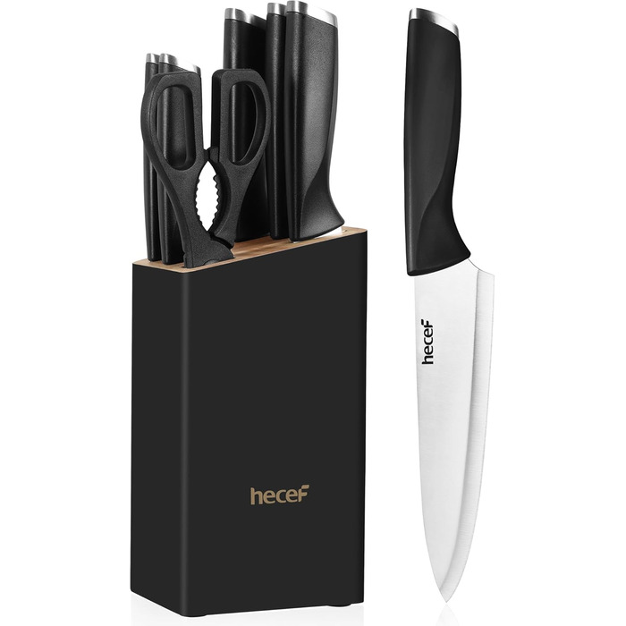 Набір кухонних ножів 7 предметів з бруском, нержавіюча сталь, кухонні ножі з кухонними ножицями, чорний, для професійних кухарів та поціновувачів