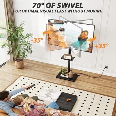 Настінна кріплення для телевізора TVON з розеткою, для телевізорів 32-60 дюймів, до 40 кг, поворотна, регульована по висоті, з безпечною дерев'яною основою, чорний, сучасний дизайн