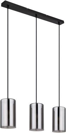 Підвісний світильник Globo Підвісний світильник Стельовий світильник Обідня настільна лампа 3 полум'я, металеве чорне скло димові фарби, 3 шт. E14, H 120 см