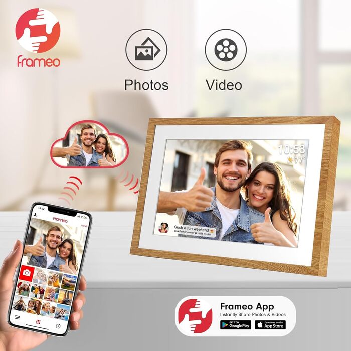 Цифровий фоторамка Frameo з Wi-Fi, 10.1 дюйма, 32GB, сенсорний екран, автоповорот, сумісність з додатком Frameo