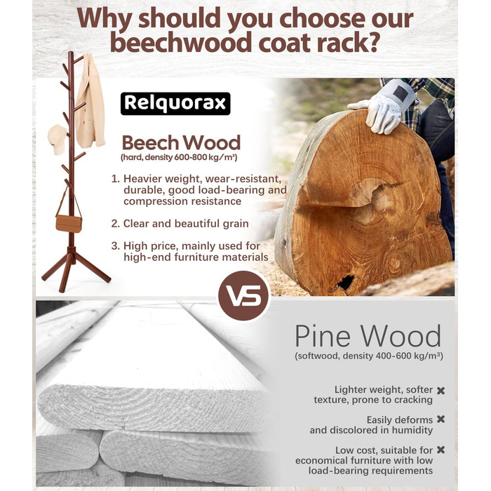 Дерев'яний вішак для одягу з буку, 9 гачків, 3 положення по висоті, для одягу, шапок, шарфів, сумок (білий/коричневий)