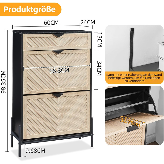 Вузька шафа для взуття з 2 дверцятами, економна, закрита полиця для взуття, шафа для взуття, полиця для взуття з ящиками для передпокою та вітальні (Дуб & Чорний) Дуб & Чорний Середній