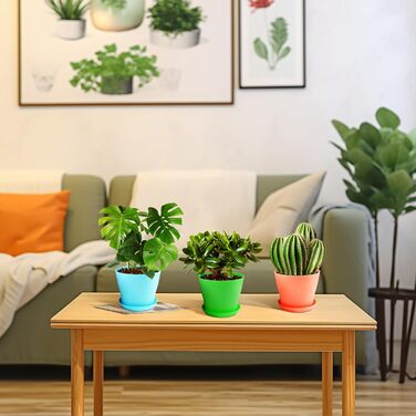 KINGLAKE Набір горщиків для квітів 8 шт., 17 см, пластик з підставкою, для квітів, сукулентів, кактусів, кольорові