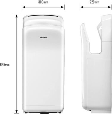 Електричний сушар для рук AnyDry 2005H з HEPA-фільтром, комерційний, 1750-2050W, швидке сушіння (7-10 сек)