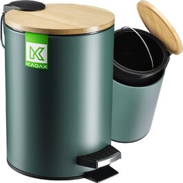 Відро для сміття для ванної KADAX 3 л, 5 кольорів, педальний з бамбуковою кришкою (зелене)