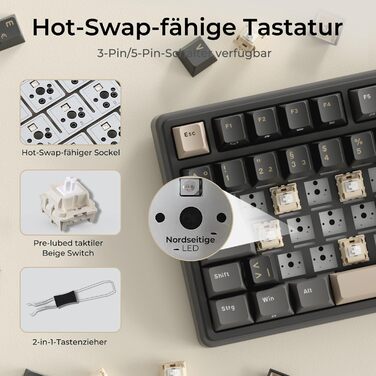 Механічна клавіатура Royal Kludge R98 Pro: 96% layout, RGB, NumPad, PBT, Hot-Swap, Creamy Switches, Grey