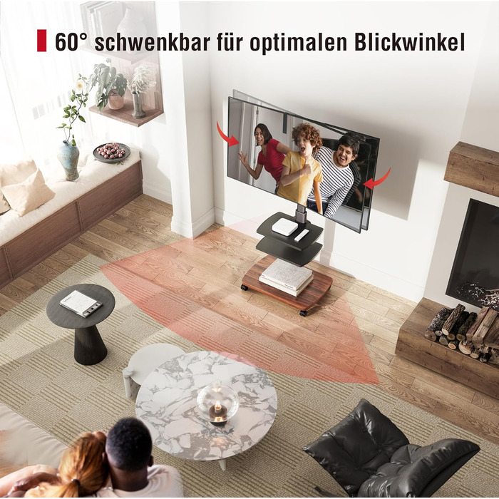 Підставка для телевізора мобільна з поличками Holzablage 32-65 дюйми, чорний/вінтажний коричневий, до 40 кг, VESA 400x400