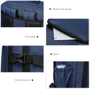 Рюкзак KONO для ручної поклажі в літак, великий, водонепроникний, 55 x 35 x 20 см, 38L (Navy)