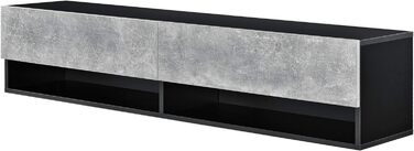 Підвісна дошка Halmstad 140 x 31 x 30 см з дверцятами шафи Навісна шафа з відсіками для зберігання Нижня дошка для телевізора (чорний/бетонний вигляд)