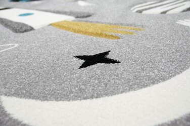 Дитячий килим Меринос килим для вивчення космосу із зображенням зірок і планет космічного корабля сірого кольору розміром 140x200 см (160x230 см)